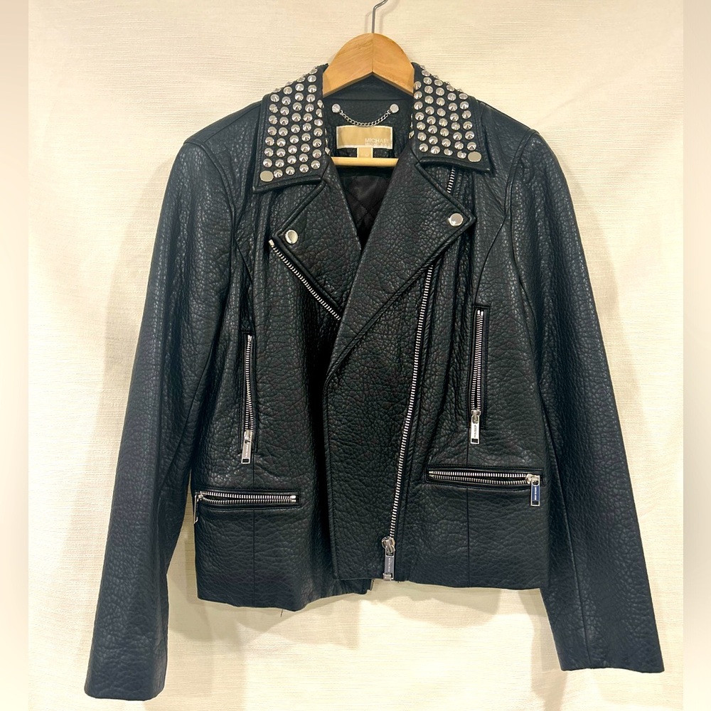 Goth black Biker Jacket Stud detail Michael Kors New